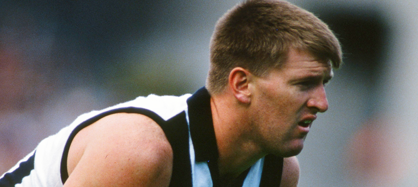 Ron McKeown lines up for a goal in a 1992 match.